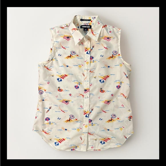 Lands’ End Beach Print Sleeveless Shirt 6P - Picture 1 of 5